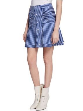 10 Crosby Derek Lam Blue and White Striped A-Line Button Skirt